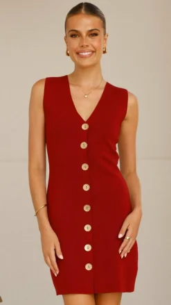 Fashion Allied Knit Dresses|Knitwear^Mikki Button Up Mini Dress - Wine