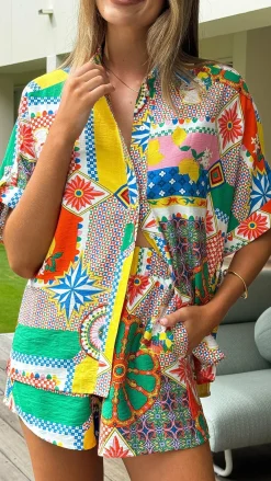 Iris Maxi Sets|Tops^Mila Button Up Shirt - Dazzle Print