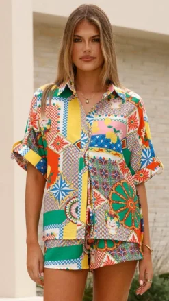 Iris Maxi Sets|Tops^Mila Button Up Shirt - Dazzle Print