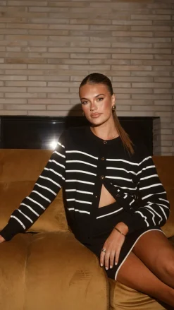 Fashion Allied Knit Tops|Knitwear^Milano Button Up Jumper - Black/White Stripe