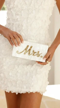 Angel Whisper Bags|Bridal Accessories^Mrs. Pearla Clutch - White/Gold