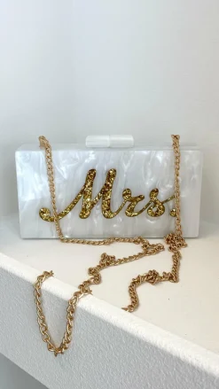 Angel Whisper Bags|Bridal Accessories^Mrs. Pearla Clutch - White/Gold