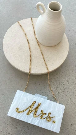 Angel Whisper Bags|Bridal Accessories^Mrs. Pearla Clutch - White/Gold