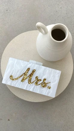 Angel Whisper Bags|Bridal Accessories^Mrs. Pearla Clutch - White/Gold