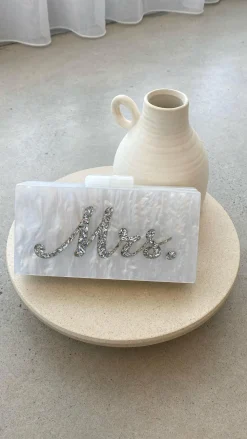 Angel Whisper Bags|Bridal Accessories^Mrs. Pearla Clutch - White/Silver