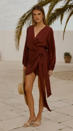LILYWHYT Dresses|Mini^Myra Long Sleeve Mini Dress - Chocolate