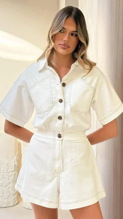 LILYWHYT The Denim Edit|Playsuits^Nella Playsuit - White Denim