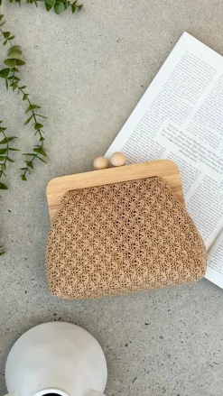 Adorne Bags^Nelly Weave Timber Clutch - Natural
