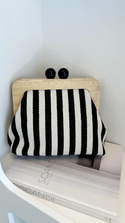 Adorne Bags|Bump Friendly^Neve Canvas Stripe Timber Clutch - Black / White