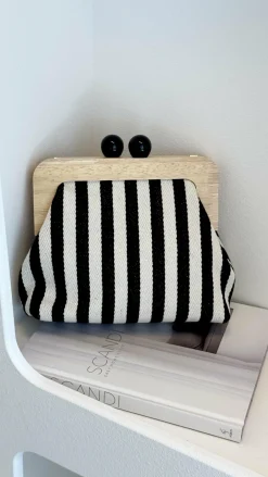 Adorne Bags|Bump Friendly^Neve Canvas Stripe Timber Clutch - Black / White
