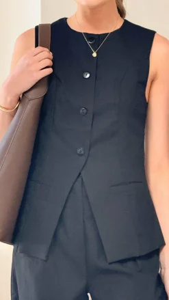 KOLI Sets|Tops^Noah Button Up Vest - Black
