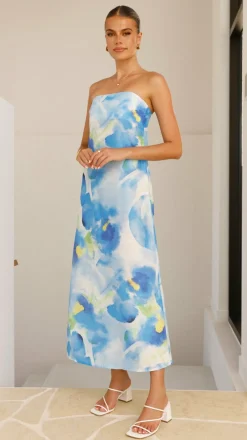 Pink Diamond Sale Dresses|Wedding Guest Dresses^Nora Strapless Maxi Dress - Blue Floral