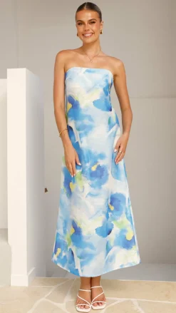 Pink Diamond Sale Dresses|Wedding Guest Dresses^Nora Strapless Maxi Dress - Blue Floral