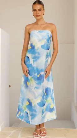 Pink Diamond Sale Dresses|Wedding Guest Dresses^Nora Strapless Maxi Dress - Blue Floral