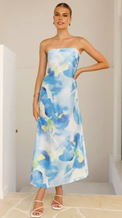 Pink Diamond Sale Dresses|Wedding Guest Dresses^Nora Strapless Maxi Dress - Blue Floral