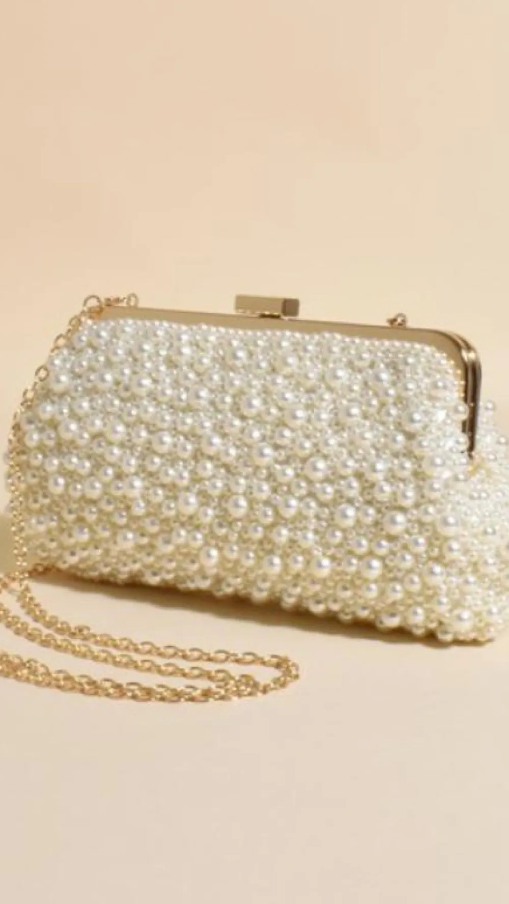 Adorne Bags|Je T'Aime^Norma Jean Faux Pearl Clutch - Cream/Gold
