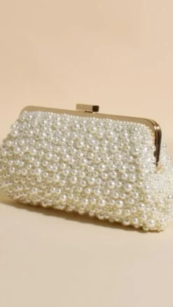 Adorne Bags|Je T'Aime^Norma Jean Faux Pearl Clutch - Cream/Gold