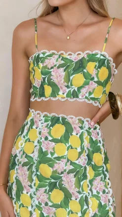 LILYWHYT Tops^Nova Crop Top - Lemon Print