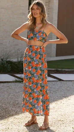 LILYWHYT Sets|Tops^Nova Crop Top - Orange Print