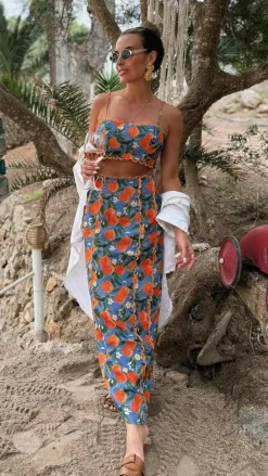 LILYWHYT Sets|Tops^Nova Crop Top - Orange Print