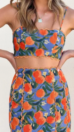 LILYWHYT Sets|Tops^Nova Crop Top - Orange Print
