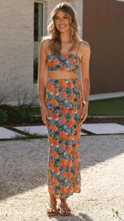 LILYWHYT Sets|Bottoms^Nova Maxi Skirt - Orange Print