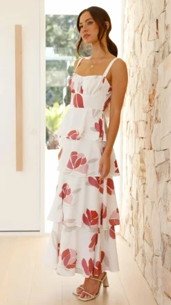 LILYWHYT Sale Dresses^Odilia Maxi Dress - White/Pink Floral