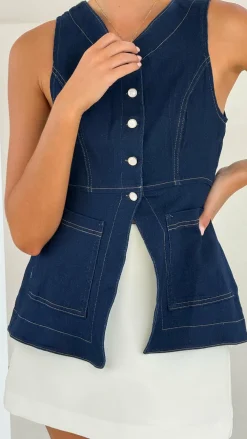 LILYWHYT The Denim Edit|Tops^Olena Vest - Dark Denim