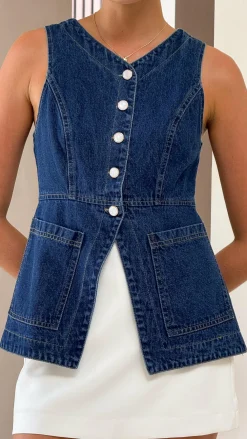 LILYWHYT The Denim Edit|Tops^Olena Vest - Indigo Denim
