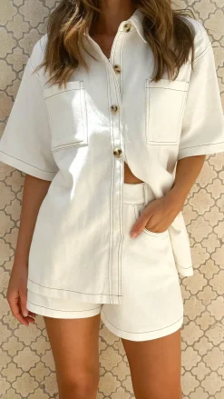 By Frankie Sets|Bottoms^Olivia Shirt and Shorts Set - White