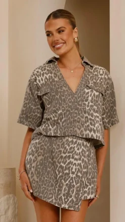 By Frankie Sets|Bottoms^Olivia Top and Skort Set - Leopard Print