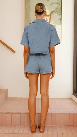 By Frankie The Denim Edit|Bottoms^Olivia Top and Skort Set - Light Denim