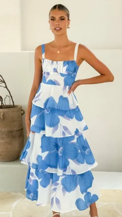 LILYWHYT Dresses|Maxi^Page Maxi Dress - White / Blue Floral