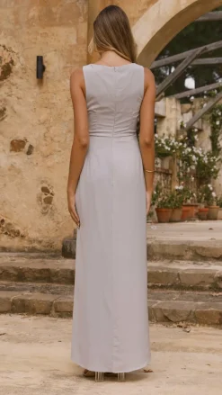 LILYWHYT Sale Evening|Sale Dresses^Pamela V Neck Maxi Dress - Silver