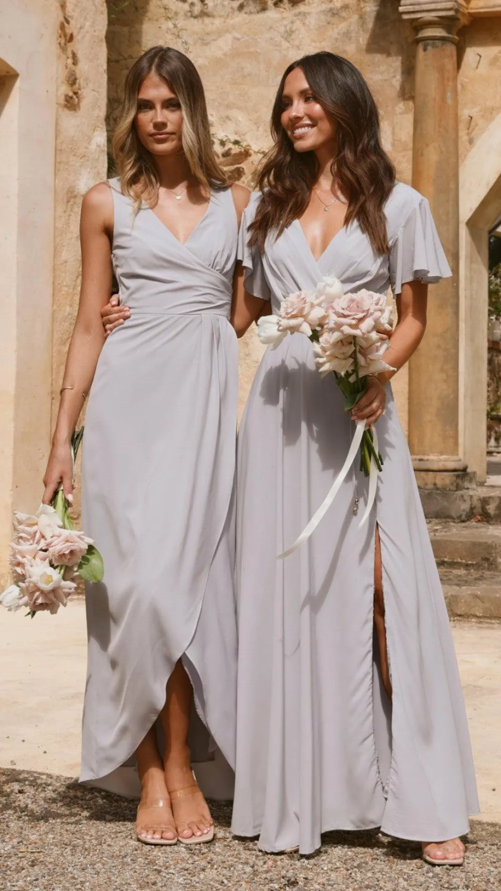 LILYWHYT Sale Evening|Sale Dresses^Pamela V Neck Maxi Dress - Silver