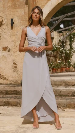 LILYWHYT Sale Evening|Sale Dresses^Pamela V Neck Maxi Dress - Silver