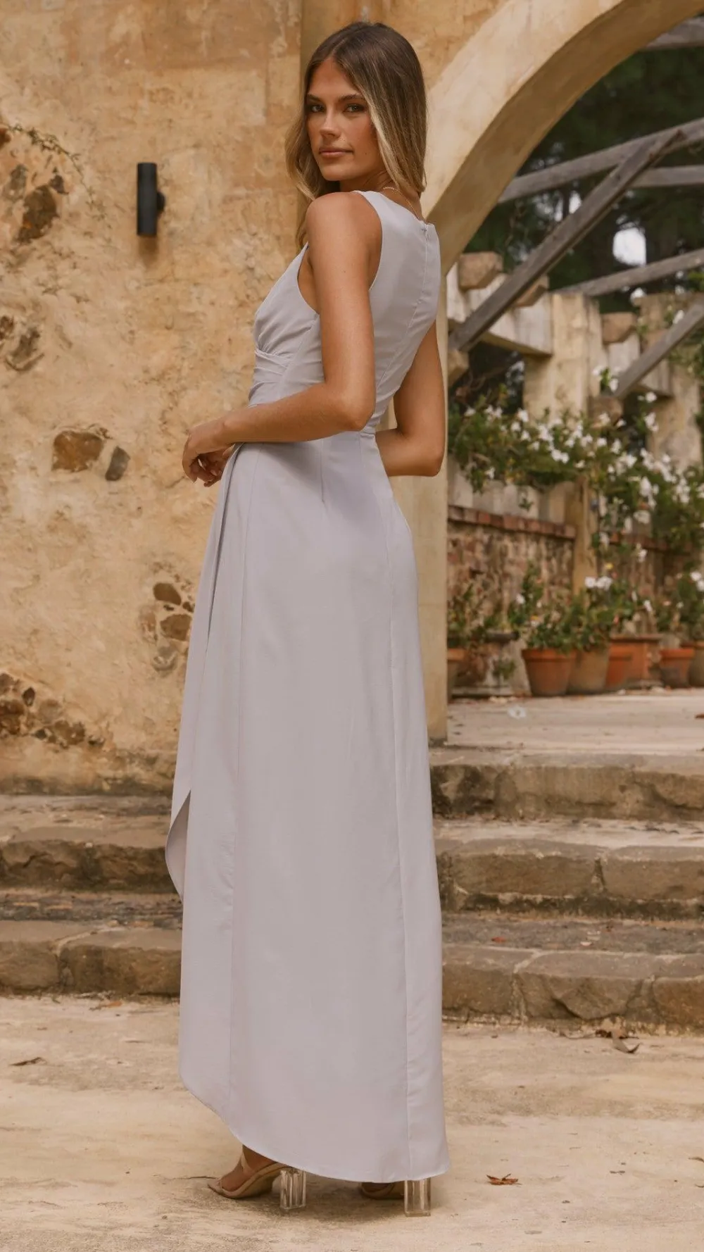 LILYWHYT Sale Evening|Sale Dresses^Pamela V Neck Maxi Dress - Silver
