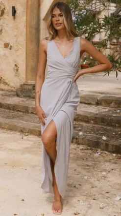 LILYWHYT Sale Evening|Sale Dresses^Pamela V Neck Maxi Dress - Silver