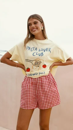 By Frankie Sets|Bottoms^Pasta Lover Top and Shorts Set - Yellow/Red