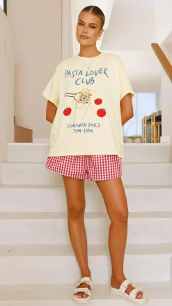 By Frankie Sets|Bottoms^Pasta Lover Top and Shorts Set - Yellow/Red