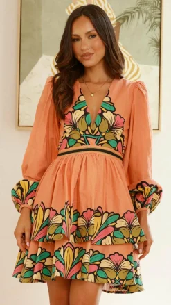 Bubblegum Sale Dresses^Portugal Long Sleeve Mini Dress - Melon