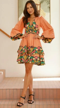 Bubblegum Sale Dresses^Portugal Long Sleeve Mini Dress - Melon