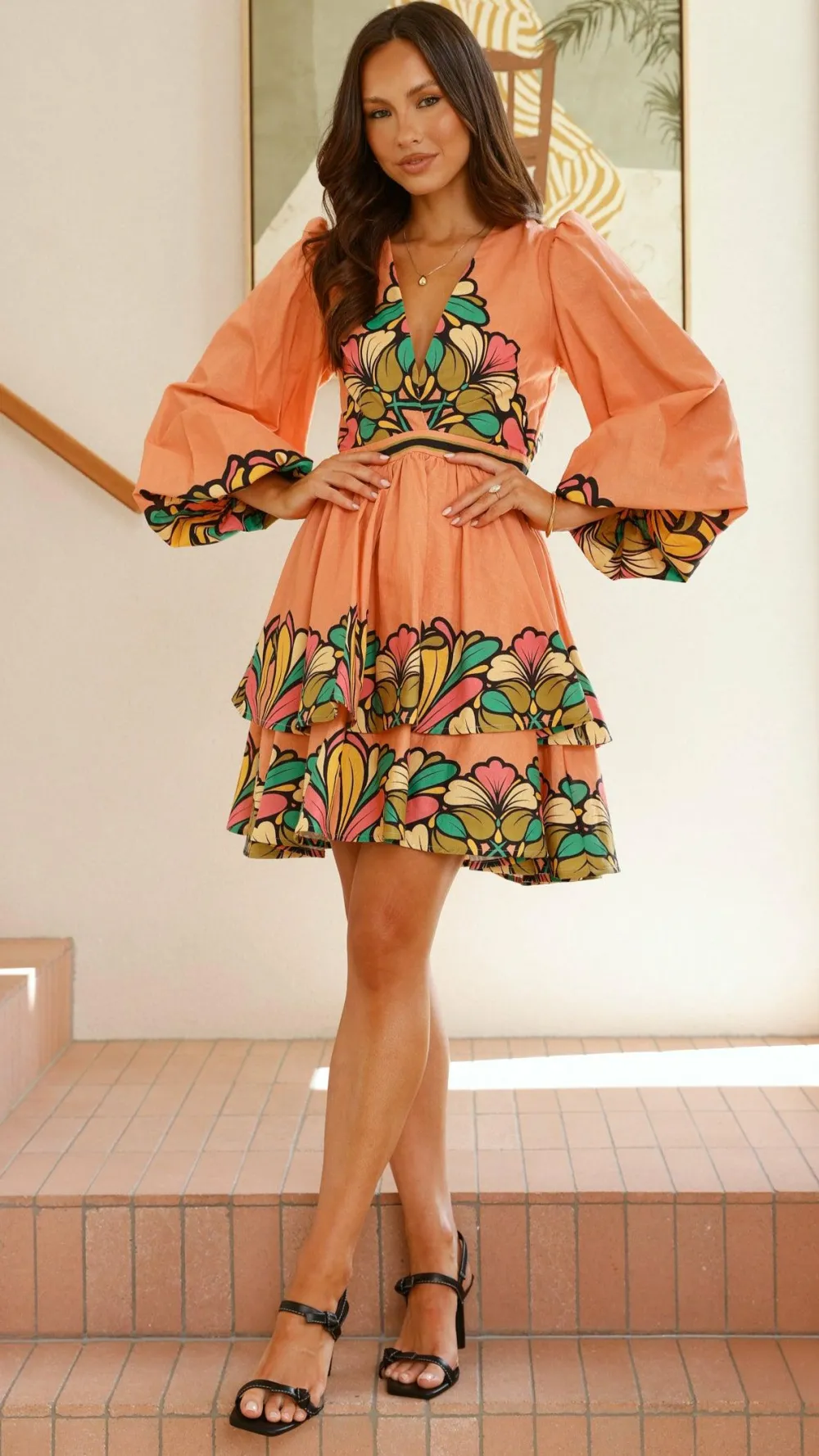 Bubblegum Sale Dresses^Portugal Long Sleeve Mini Dress - Melon