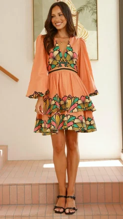 Bubblegum Sale Dresses^Portugal Long Sleeve Mini Dress - Melon