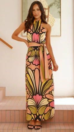 Bubblegum Dresses|Maxi^Portugal Twist Halter Maxi Dress - Melon