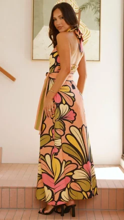 Bubblegum Dresses|Maxi^Portugal Twist Halter Maxi Dress - Melon