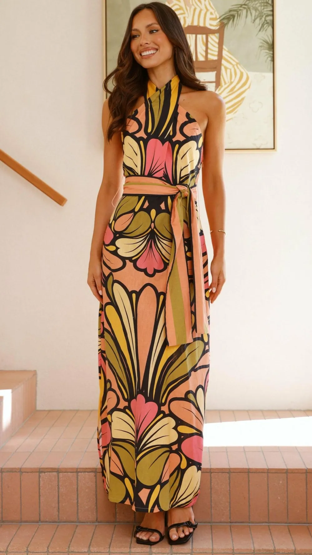 Bubblegum Dresses|Maxi^Portugal Twist Halter Maxi Dress - Melon