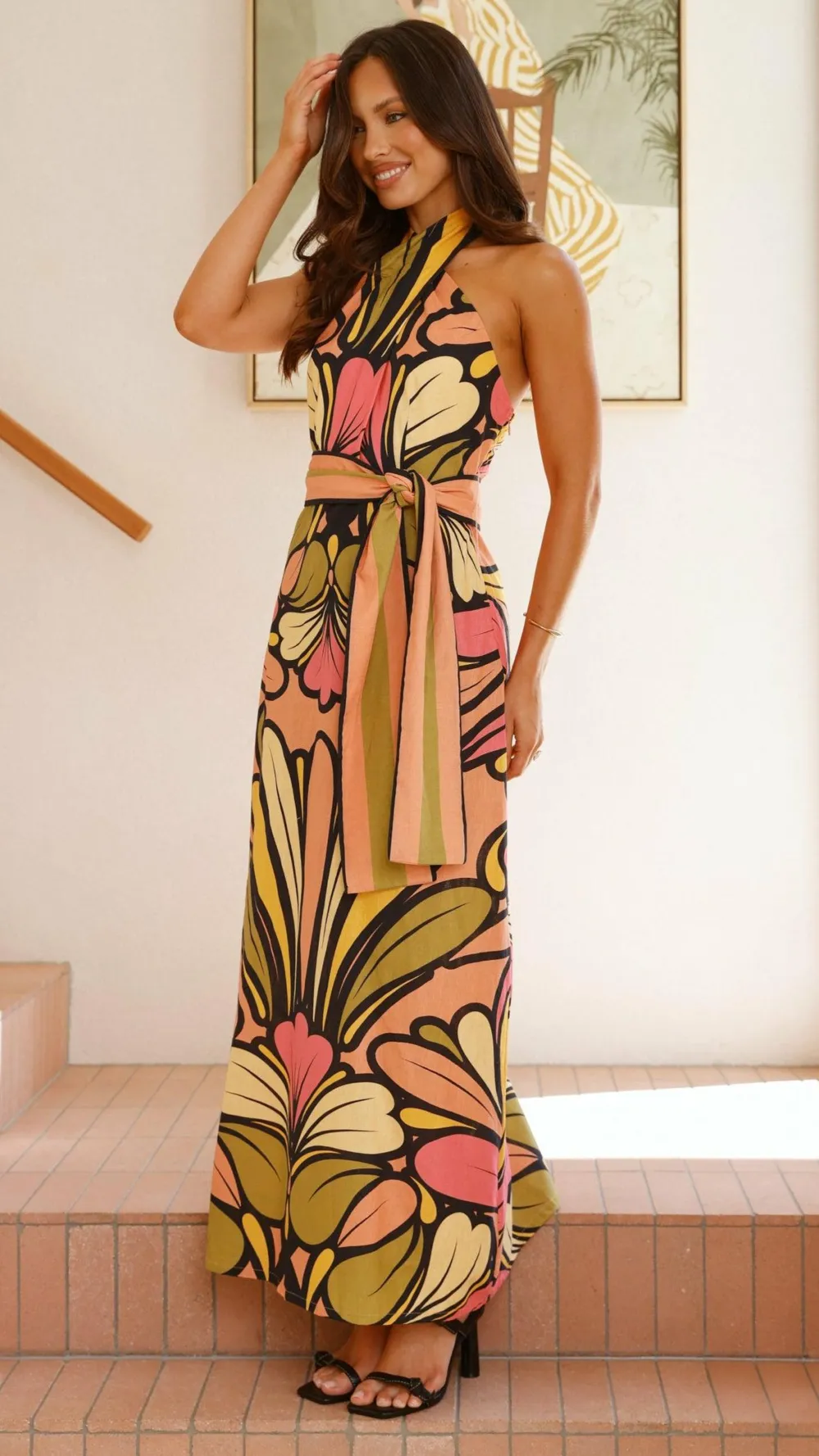 Bubblegum Dresses|Maxi^Portugal Twist Halter Maxi Dress - Melon
