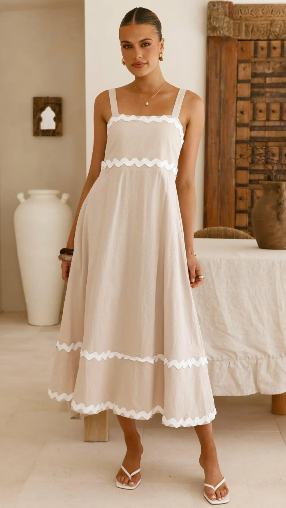 Miracle Fashion Dresses|Maxi^Raelynn Midi Dress - Beige/White