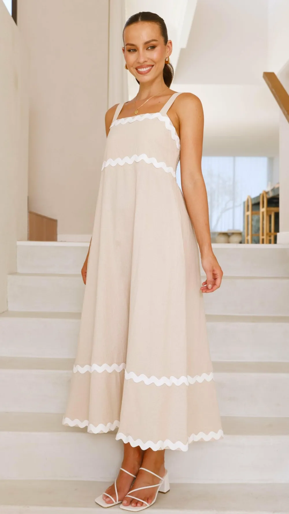 Miracle Fashion Dresses|Maxi^Raelynn Midi Dress - Beige/White
